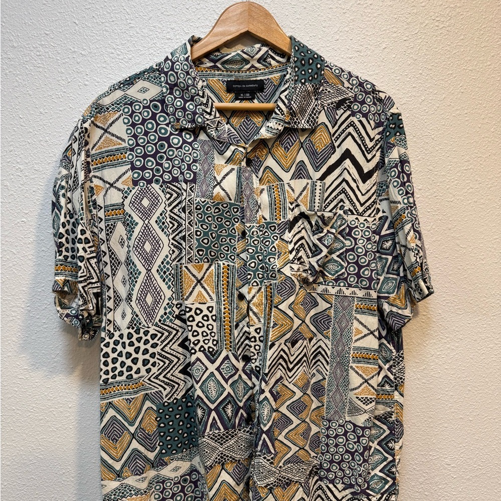 Cotton On Green and Black Casual Button Down Shirt